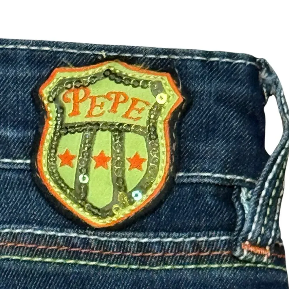Pepe Jeans Dark Wash Jeans Womens Straight Rose Embroidered 5 Pocket Denim Sz 34